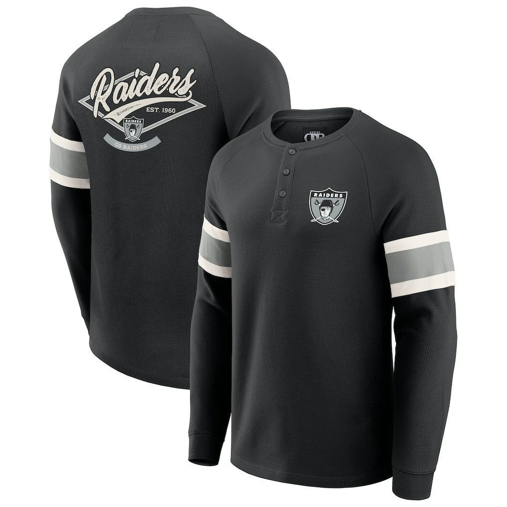 Las Vegas Raiders Darius Rucker Collection Waffle-Knit Raglan Long Sleeve Henley T-Shirt - Black sale