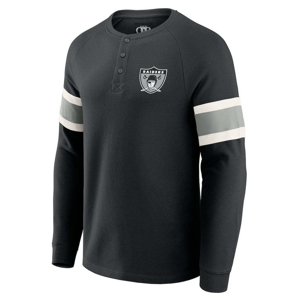 Las Vegas Raiders Darius Rucker Collection Waffle-Knit Raglan Long Sleeve Henley T-Shirt - Black sale