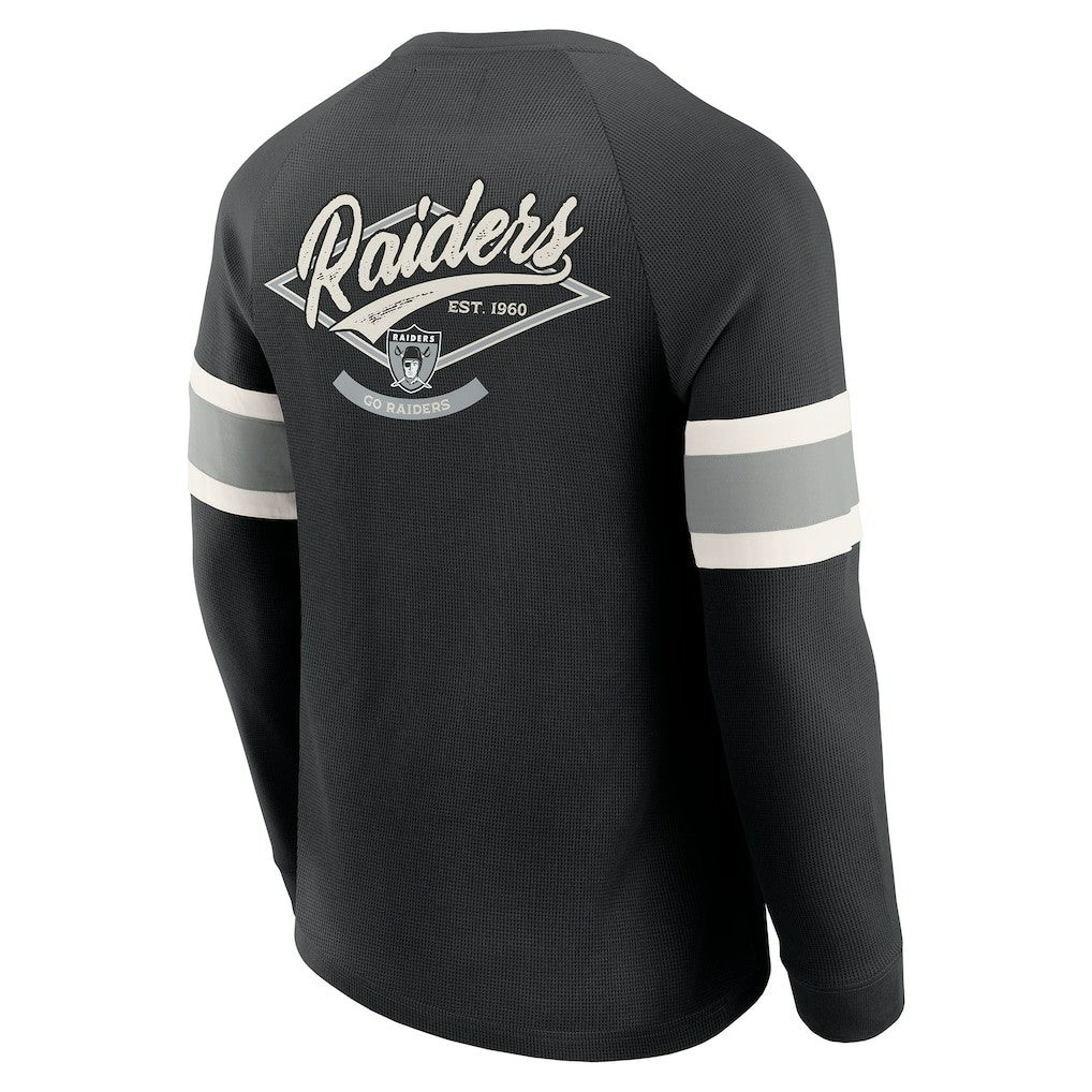 Las Vegas Raiders Darius Rucker Collection Waffle-Knit Raglan Long Sleeve Henley T-Shirt - Black sale