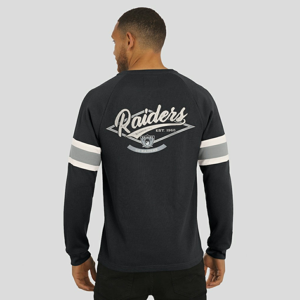 Las Vegas Raiders Darius Rucker Collection Waffle-Knit Raglan Long Sleeve Henley T-Shirt - Black sale