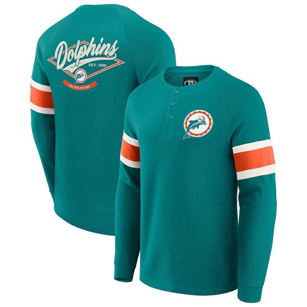 Miami Dolphins Darius Rucker Collection Waffle-Knit Raglan Long Sleeve Henley T-Shirt - Aqua on sale