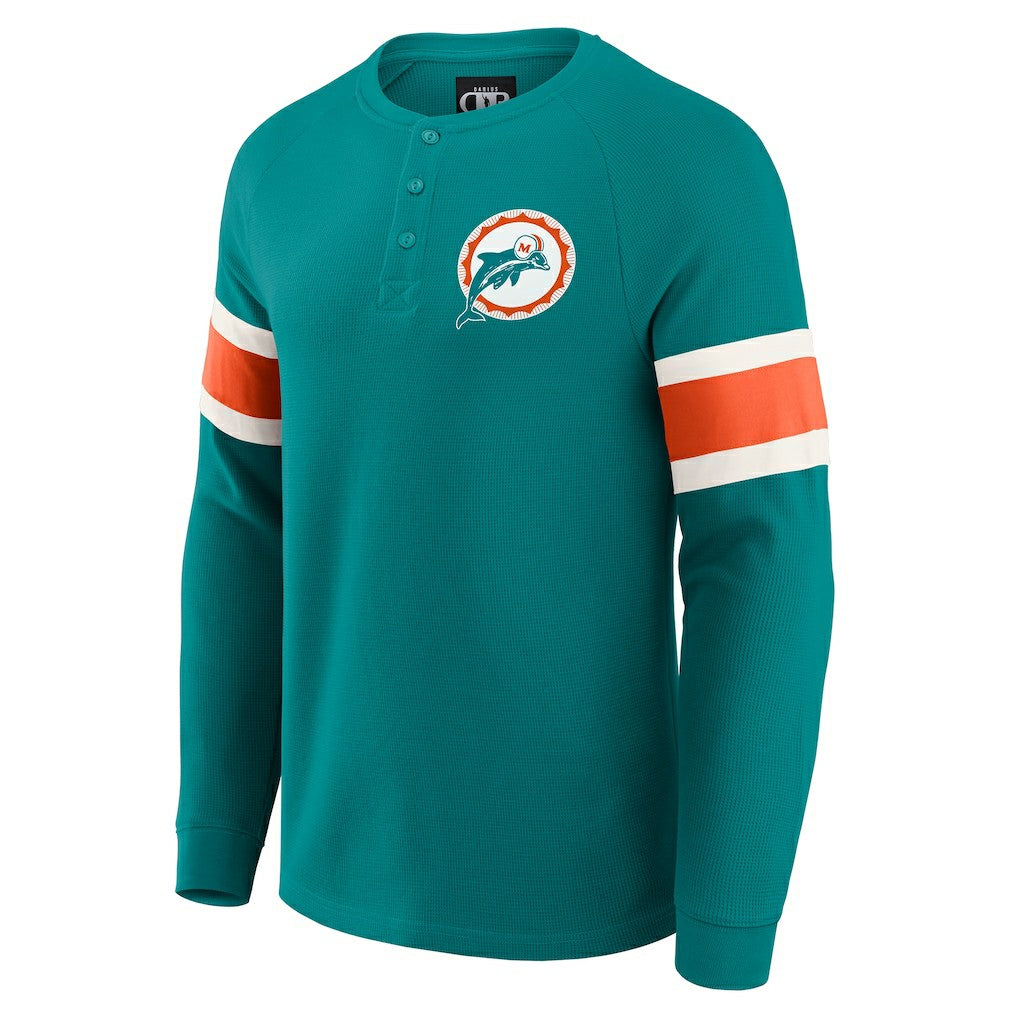 Miami Dolphins Darius Rucker Collection Waffle-Knit Raglan Long Sleeve Henley T-Shirt - Aqua on sale