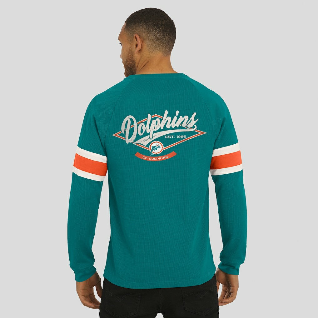 Miami Dolphins Darius Rucker Collection Waffle-Knit Raglan Long Sleeve Henley T-Shirt - Aqua on sale