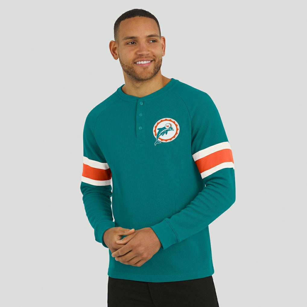 Miami Dolphins Darius Rucker Collection Waffle-Knit Raglan Long Sleeve Henley T-Shirt - Aqua on sale