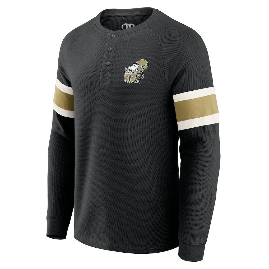 New Orleans Saints Darius Rucker Collection Waffle-Knit Raglan Long Sleeve Henley T-Shirt - Black on sale