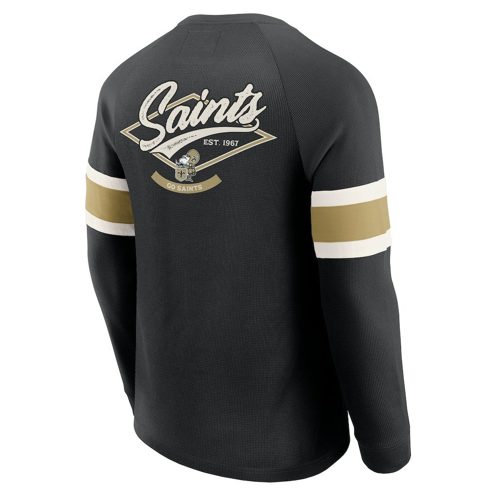 New Orleans Saints Darius Rucker Collection Waffle-Knit Raglan Long Sleeve Henley T-Shirt - Black on sale