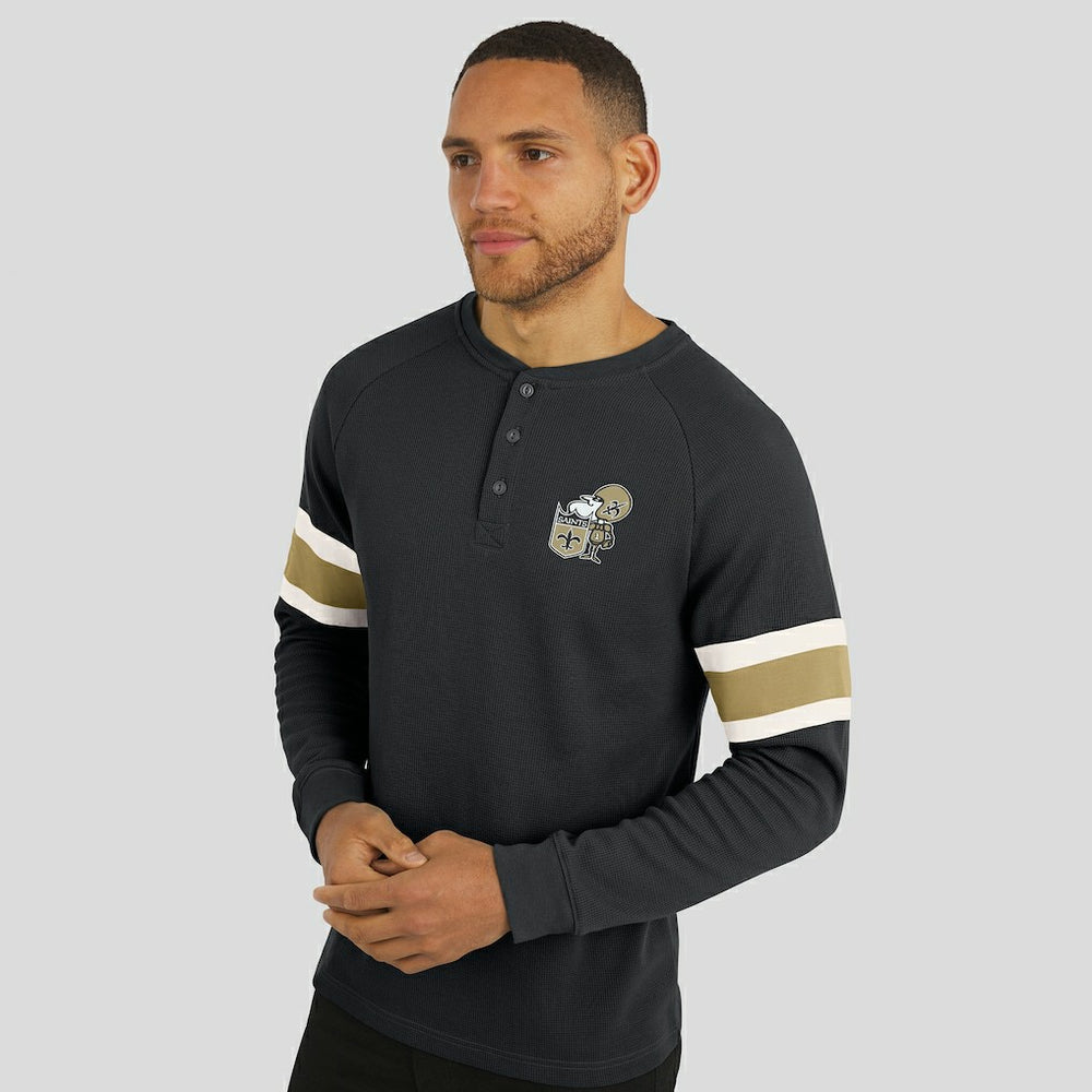 New Orleans Saints Darius Rucker Collection Waffle-Knit Raglan Long Sleeve Henley T-Shirt - Black on sale