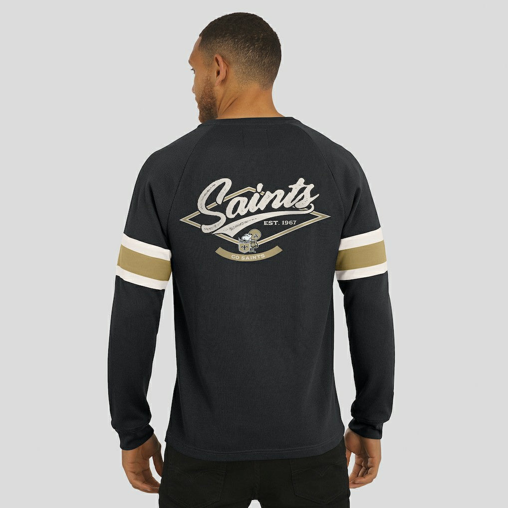 New Orleans Saints Darius Rucker Collection Waffle-Knit Raglan Long Sleeve Henley T-Shirt - Black on sale
