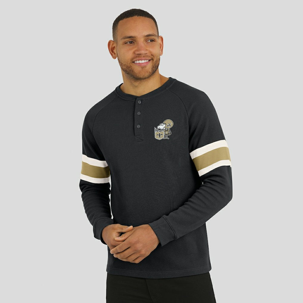 New Orleans Saints Darius Rucker Collection Waffle-Knit Raglan Long Sleeve Henley T-Shirt - Black on sale