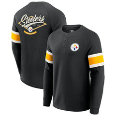 Pittsburgh Steelers Darius Rucker Collection Waffle-Knit Raglan Long Sleeve Henley T-Shirt - Black on sale