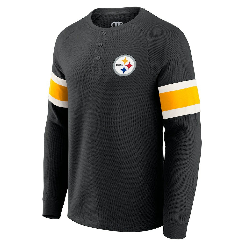 Pittsburgh Steelers Darius Rucker Collection Waffle-Knit Raglan Long Sleeve Henley T-Shirt - Black on sale