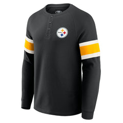 Pittsburgh Steelers Darius Rucker Collection Waffle-Knit Raglan Long Sleeve Henley T-Shirt - Black on sale