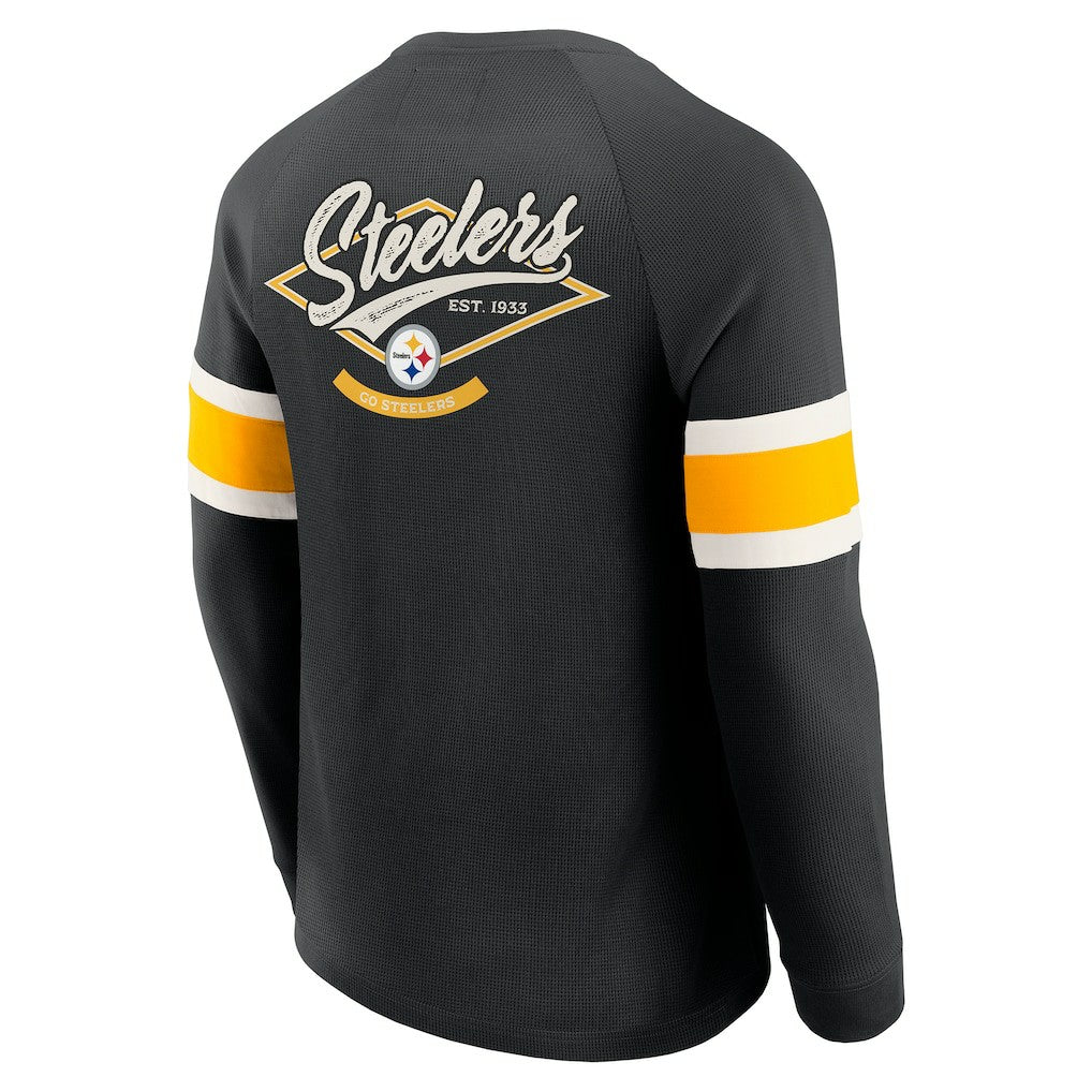 Pittsburgh Steelers Darius Rucker Collection Waffle-Knit Raglan Long Sleeve Henley T-Shirt - Black on sale