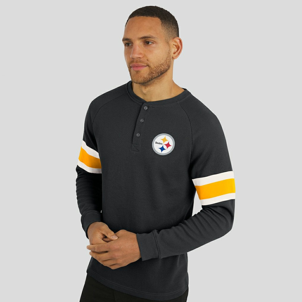 Pittsburgh Steelers Darius Rucker Collection Waffle-Knit Raglan Long Sleeve Henley T-Shirt - Black on sale