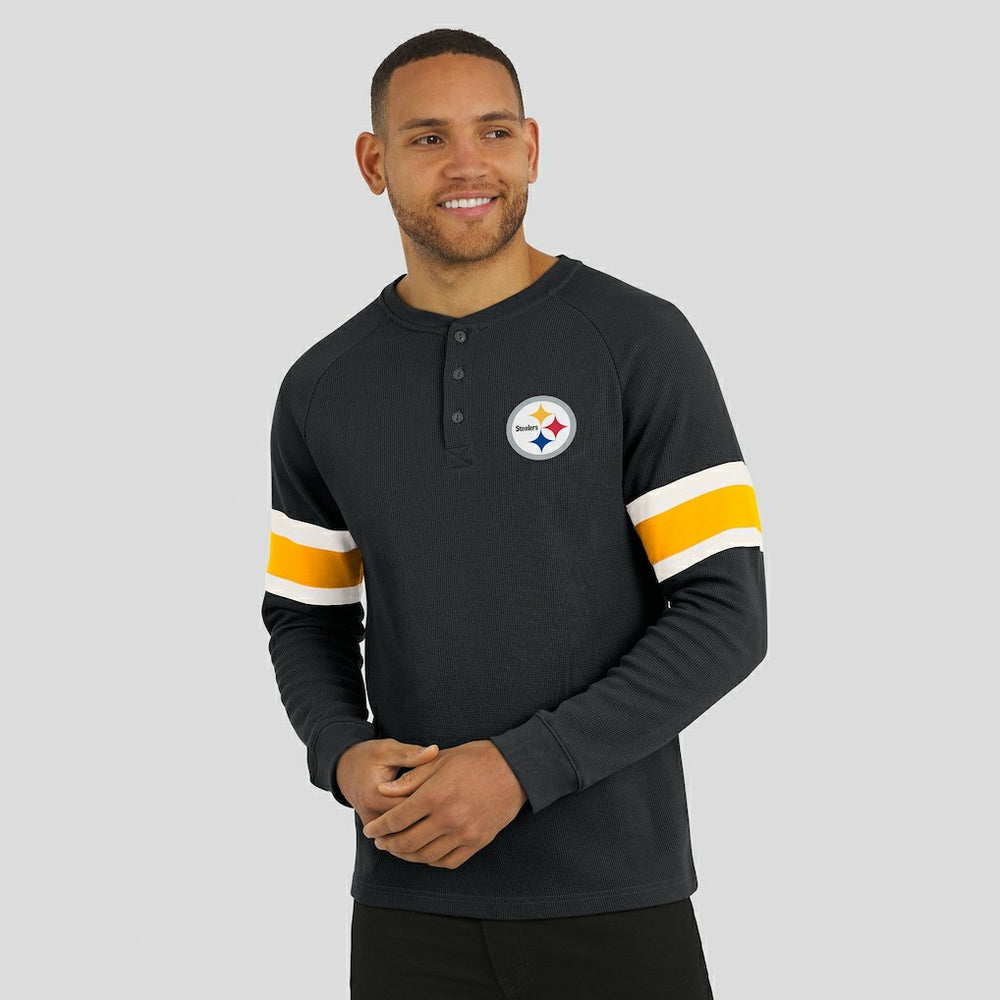 Pittsburgh Steelers Darius Rucker Collection Waffle-Knit Raglan Long Sleeve Henley T-Shirt - Black on sale