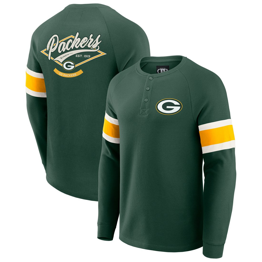 Green Bay Packers Darius Rucker Collection Waffle-Knit Raglan Long Sleeve Henley T-Shirt - Green for sale