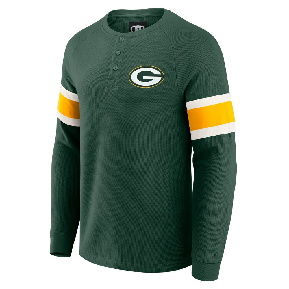 Green Bay Packers Darius Rucker Collection Waffle-Knit Raglan Long Sleeve Henley T-Shirt - Green for sale