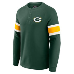 Green Bay Packers Darius Rucker Collection Waffle-Knit Raglan Long Sleeve Henley T-Shirt - Green for sale