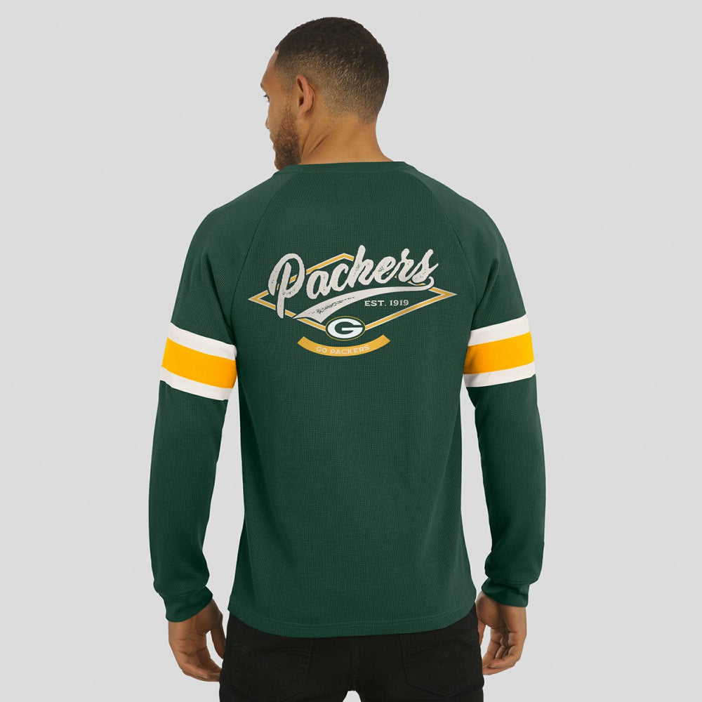 Green Bay Packers Darius Rucker Collection Waffle-Knit Raglan Long Sleeve Henley T-Shirt - Green for sale