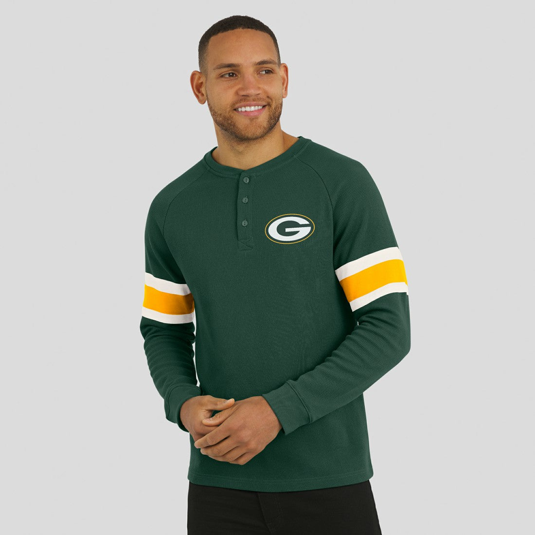 Green Bay Packers Darius Rucker Collection Waffle-Knit Raglan Long Sleeve Henley T-Shirt - Green for sale