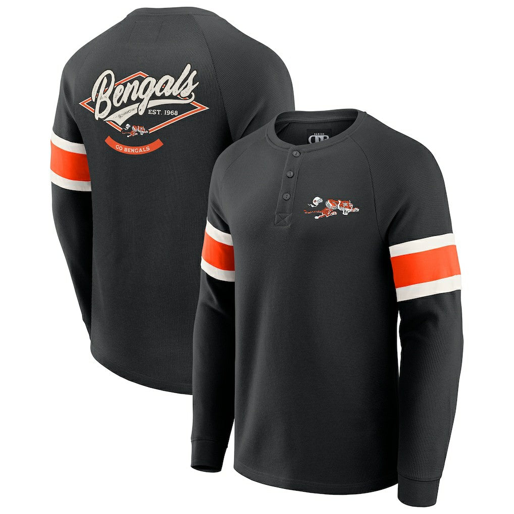 Cincinnati Bengals Darius Rucker Collection Waffle-Knit Raglan Long Sleeve Henley T-Shirt - Black on sale