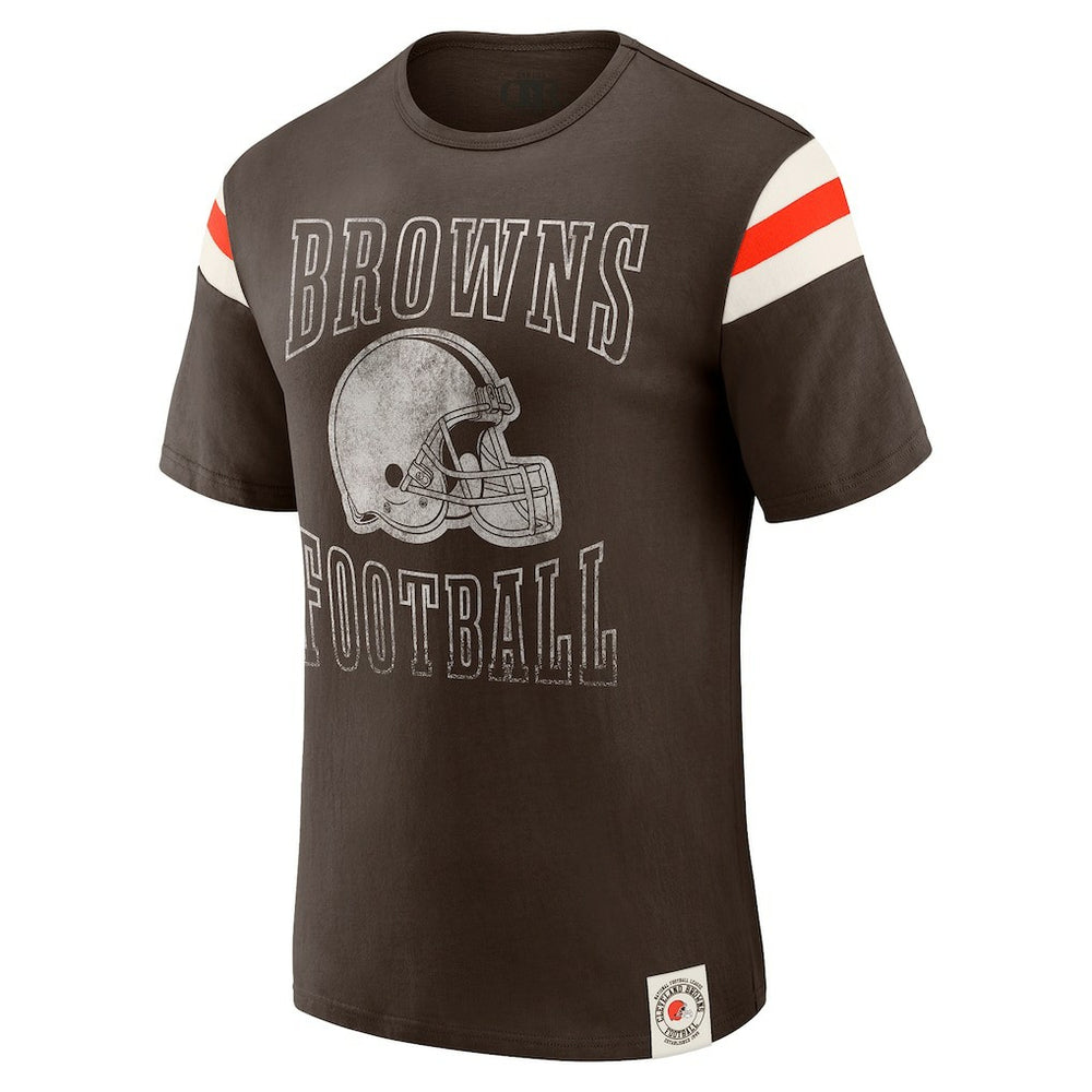 Cleveland Browns Darius Rucker Collection Football Stripe Sleeve T-Shirt - Brown cheap