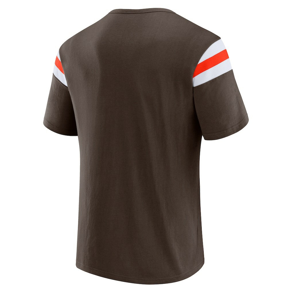 Cleveland Browns Darius Rucker Collection Football Stripe Sleeve T-Shirt - Brown cheap