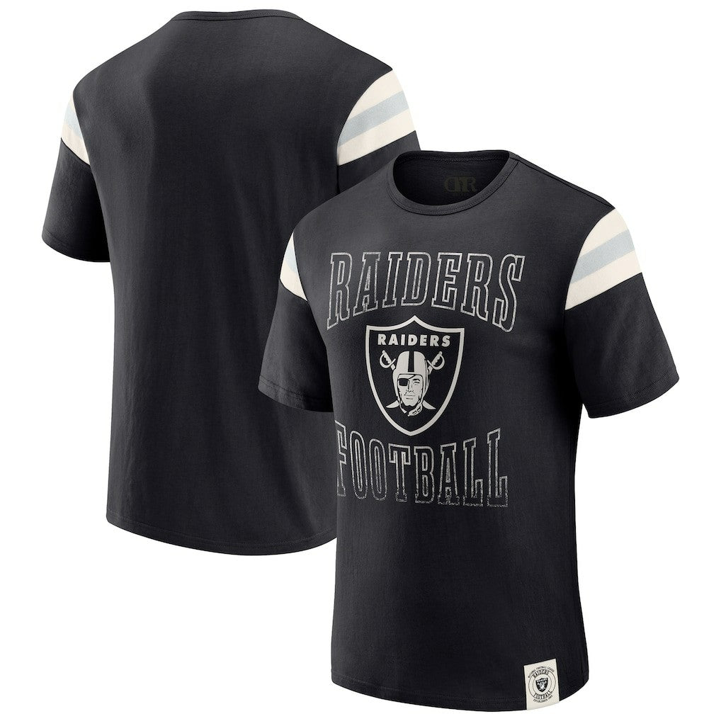 Las Vegas Raiders Darius Rucker Collection Football Stripe Sleeve T-Shirt - Black on sale
