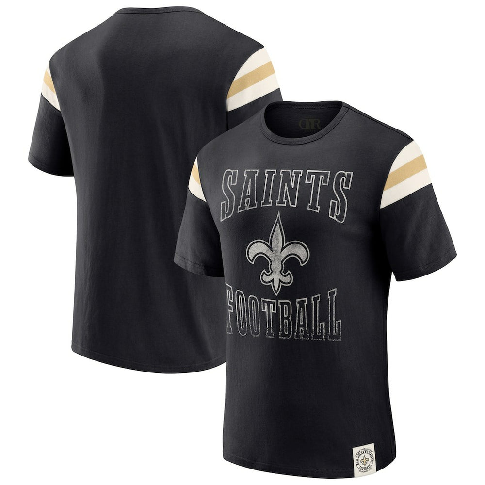 New Orleans Saints Darius Rucker Collection Football Stripe Sleeve T-Shirt - Black cheap