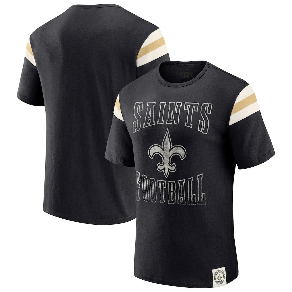 New Orleans Saints Darius Rucker Collection Football Stripe Sleeve T-Shirt - Black cheap