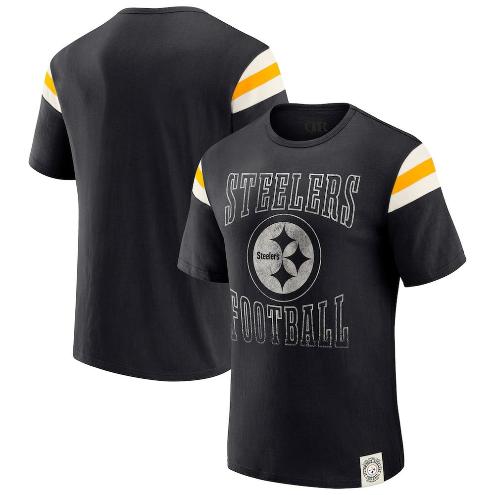 Pittsburgh Steelers Darius Rucker Collection Football Stripe Sleeve T-Shirt - Black outlet