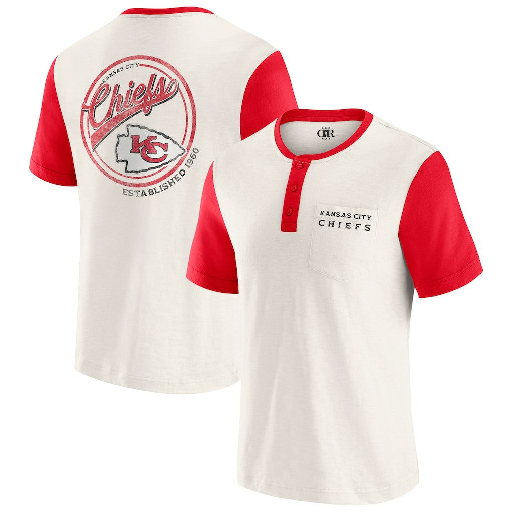 Kansas City Chiefs Darius Rucker Collection Henley Colorblock Slub Pocket T-Shirt - Cream sale