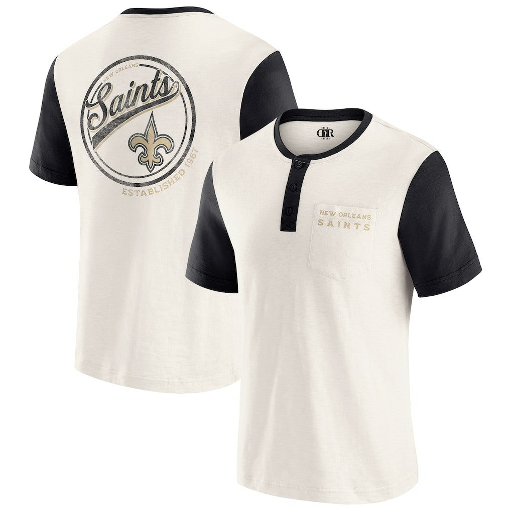 New Orleans Saints Darius Rucker Collection Henley Colorblock Slub Pocket T-Shirt - Cream on sale