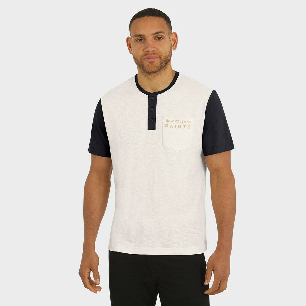 New Orleans Saints Darius Rucker Collection Henley Colorblock Slub Pocket T-Shirt - Cream on sale