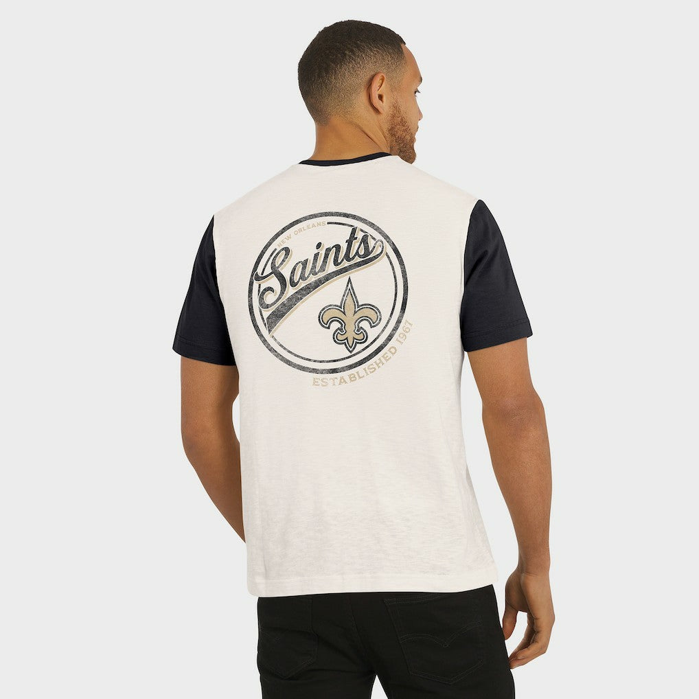 New Orleans Saints Darius Rucker Collection Henley Colorblock Slub Pocket T-Shirt - Cream on sale