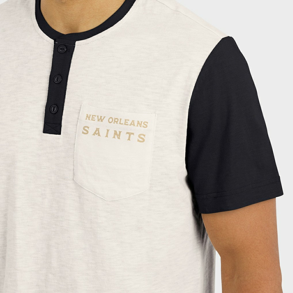 New Orleans Saints Darius Rucker Collection Henley Colorblock Slub Pocket T-Shirt - Cream on sale