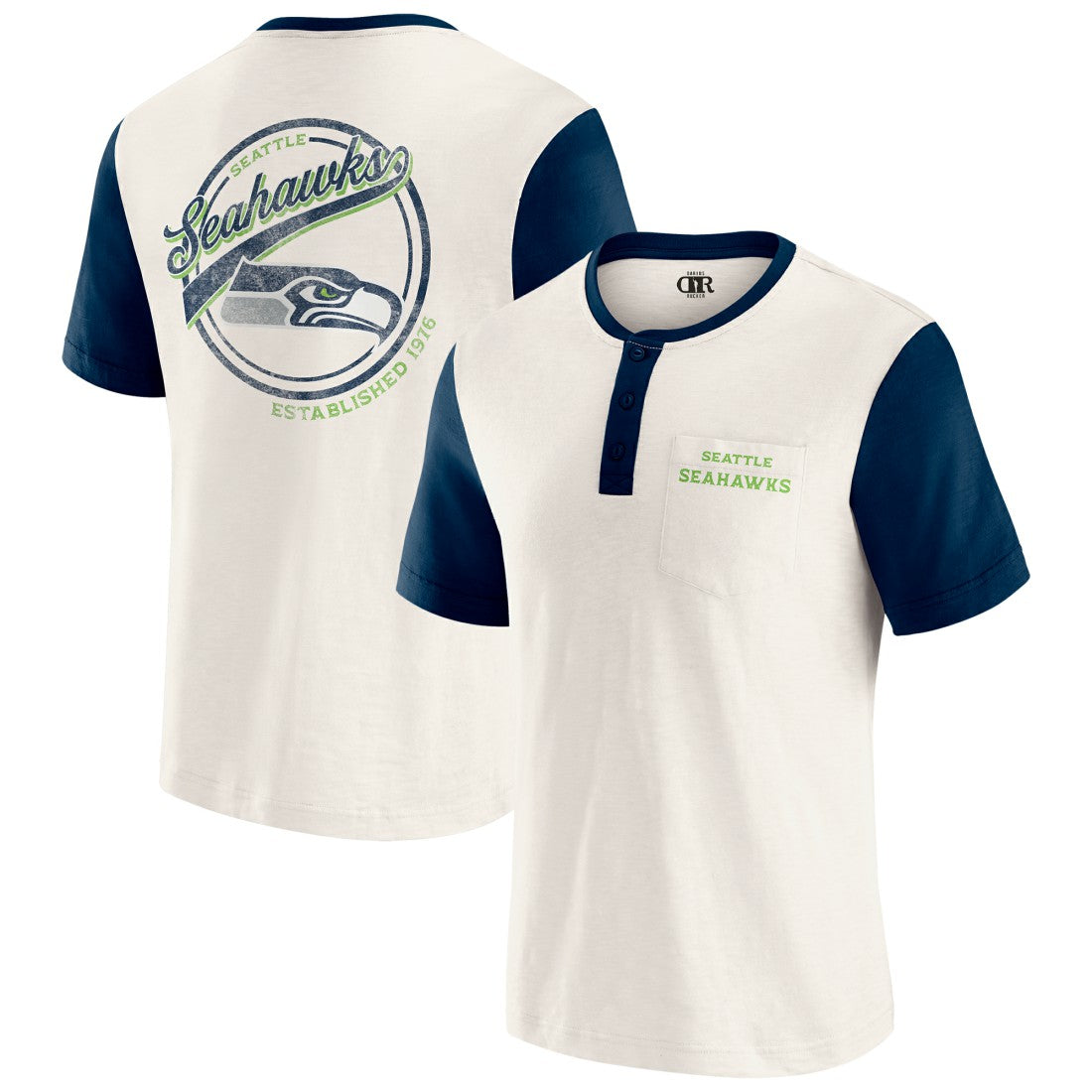 Seattle Seahawks Darius Rucker Collection Henley Colorblock Slub Pocket T-Shirt - Cream on sale