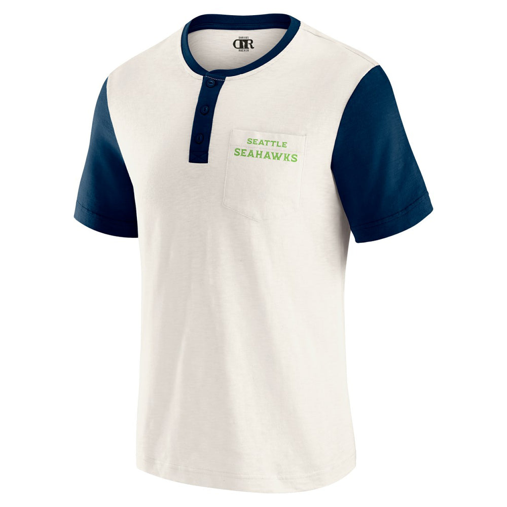 Seattle Seahawks Darius Rucker Collection Henley Colorblock Slub Pocket T-Shirt - Cream on sale