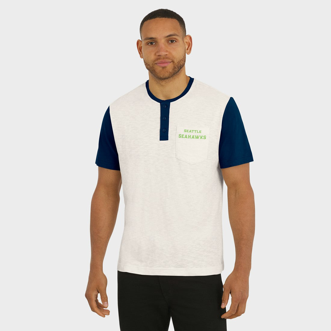 Seattle Seahawks Darius Rucker Collection Henley Colorblock Slub Pocket T-Shirt - Cream on sale