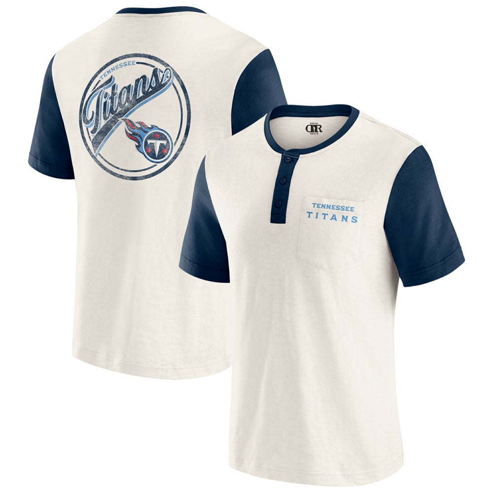 Tennessee Titans Darius Rucker Collection Henley Colorblock Slub Pocket T-Shirt - Cream sale