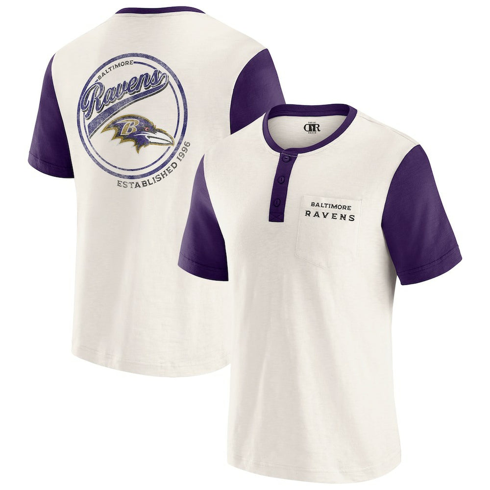 Baltimore Ravens Darius Rucker Collection Henley Colorblock Slub Pocket T-Shirt - Cream discount