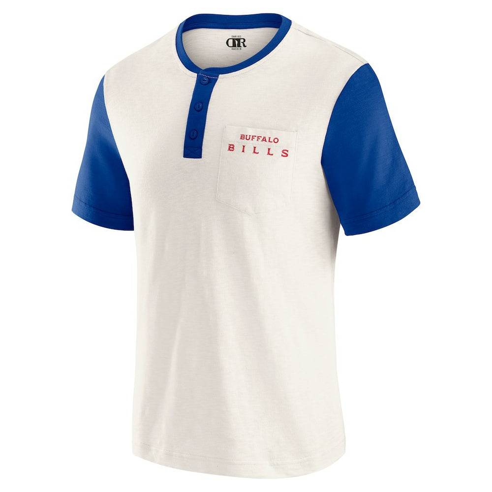 Buffalo Bills Darius Rucker Collection Henley Colorblock Slub Pocket T-Shirt - Cream for sale