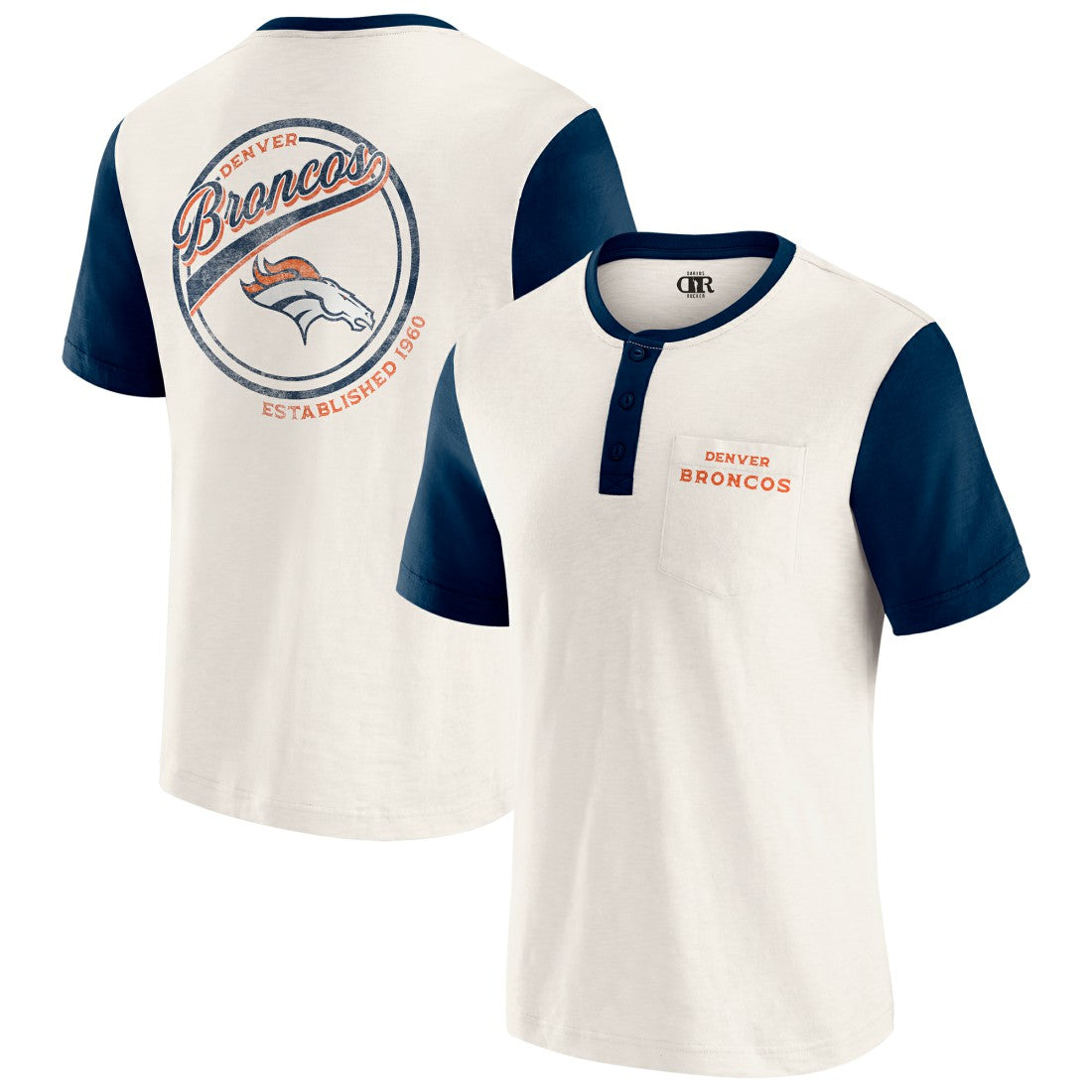 Denver Broncos Darius Rucker Collection Henley Colorblock Slub Pocket T-Shirt - Cream for sale