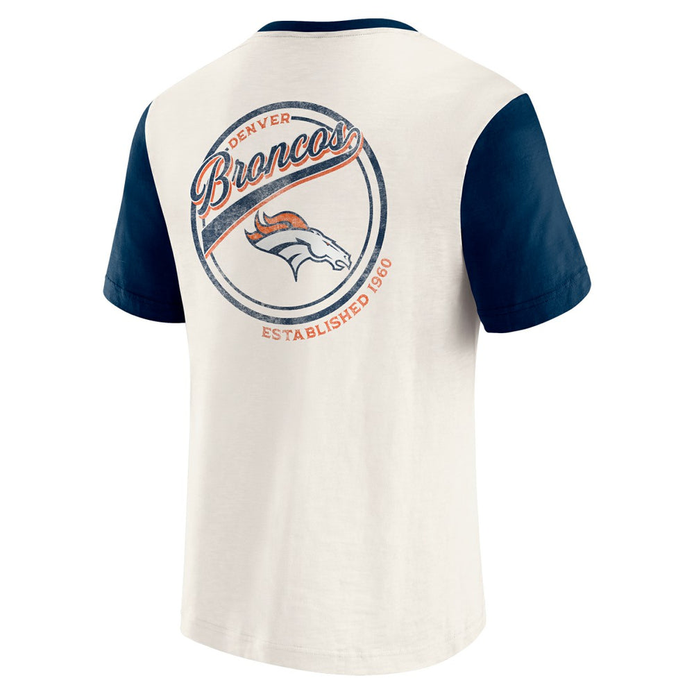 Denver Broncos Darius Rucker Collection Henley Colorblock Slub Pocket T-Shirt - Cream for sale