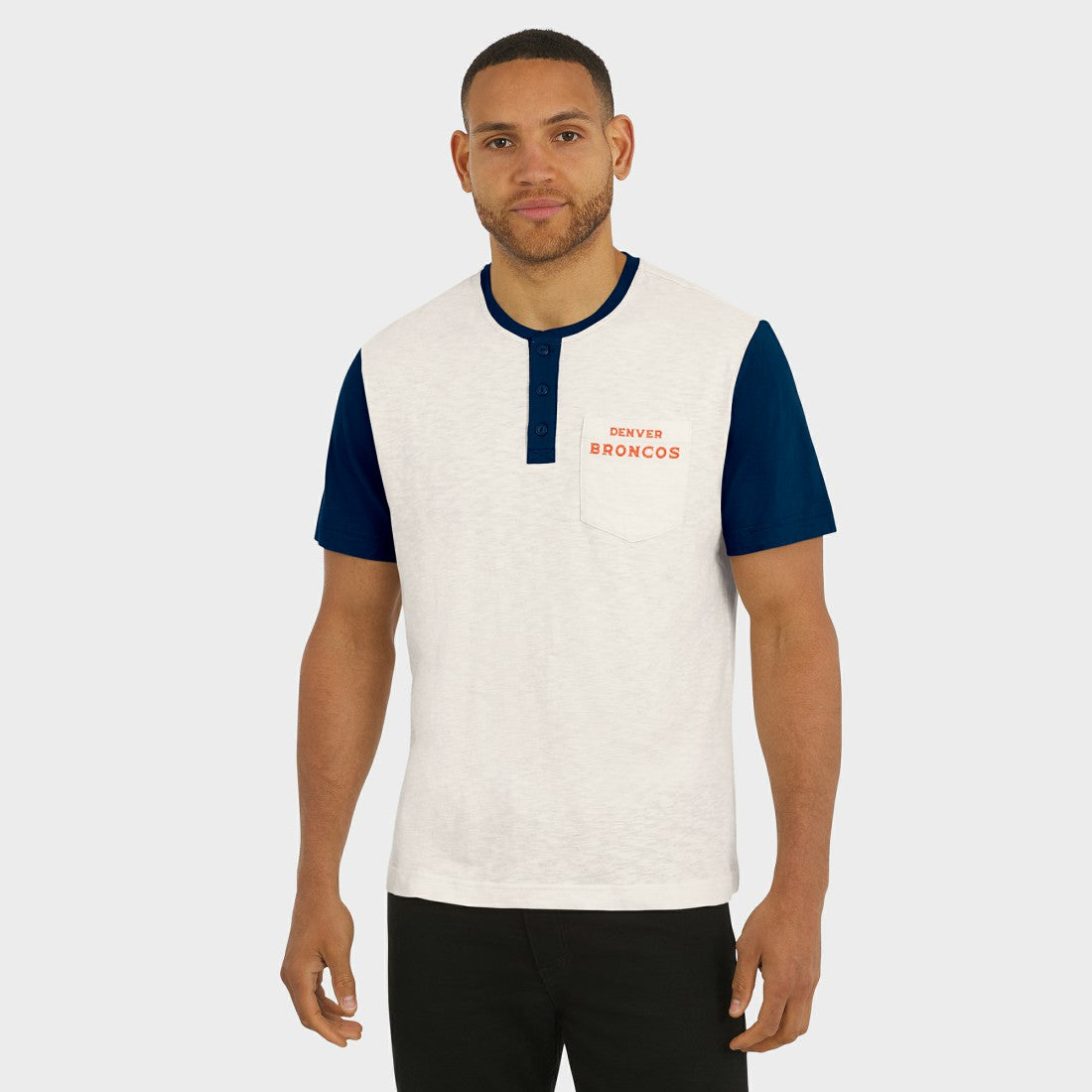 Denver Broncos Darius Rucker Collection Henley Colorblock Slub Pocket T-Shirt - Cream for sale