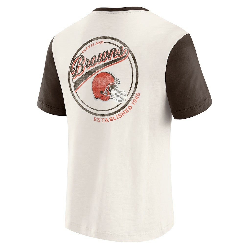Cleveland Browns Darius Rucker Collection Henley Colorblock Slub Pocket T-Shirt - Cream for sale