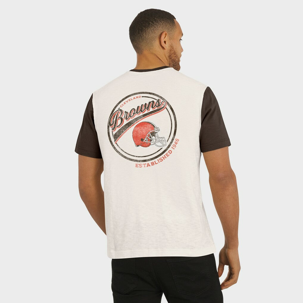 Cleveland Browns Darius Rucker Collection Henley Colorblock Slub Pocket T-Shirt - Cream for sale