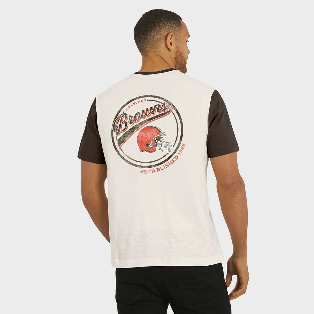 Cleveland Browns Darius Rucker Collection Henley Colorblock Slub Pocket T-Shirt - Cream for sale