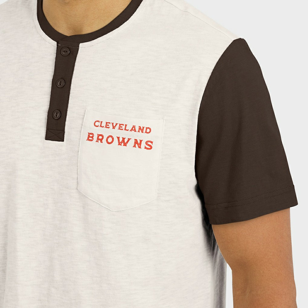 Cleveland Browns Darius Rucker Collection Henley Colorblock Slub Pocket T-Shirt - Cream for sale