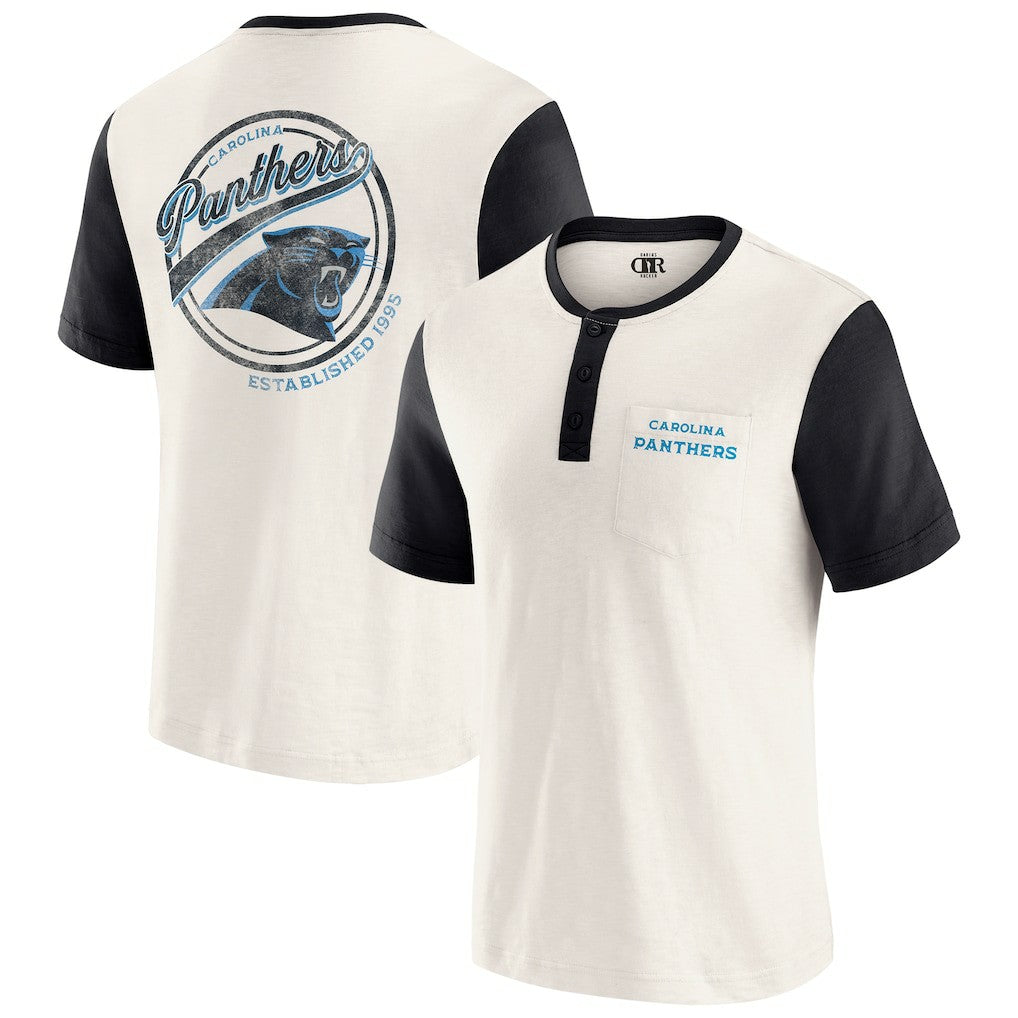 Carolina Panthers Darius Rucker Collection Henley Colorblock Slub Pocket T-Shirt - Cream on sale